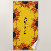 黄色いヒマワリの庭の花のビーチタオル ビーチタオル (正面)