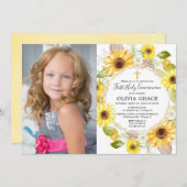 黄色いヒマワリの最初聖餐式の写真 招待状 (正面/裏面)