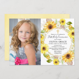 黄色いヒマワリの最初聖餐式の写真 招待状