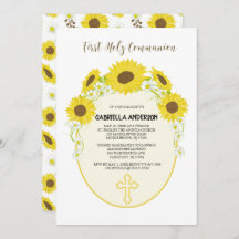 黄色いヒマワリの最初聖餐式の招待状
