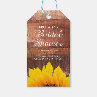黄色いヒマワリの木製の素朴なブライダルシャワー ギフトタグ