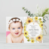 黄色いヒマワリの洗礼の花の水彩画の写真 招待状 (スタンド正面)