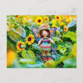 黄色いヒマワリを持つクロアチアの妖精 シーズンポストカード