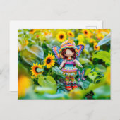 黄色いヒマワリを持つクロアチアの妖精 シーズンポストカード (正面/裏面)