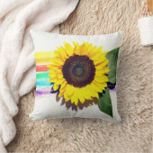 黄色いヒマワリカラフルの花の白 クッション (ブランケット)