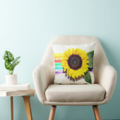 黄色いヒマワリカラフルの花の白 クッション (椅子)