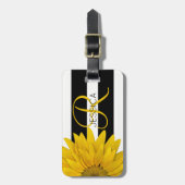 黄色いヒマワリモノグラムのな黒い及び白のストライプ ラゲッジタグ (正面縦)