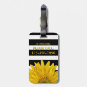 黄色いヒマワリモノグラムのな黒い及び白のストライプ ラゲッジタグ (裏面縦)