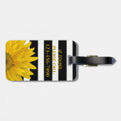 黄色いヒマワリモノグラムのな黒い及び白のストライプ ラゲッジタグ (裏面横)