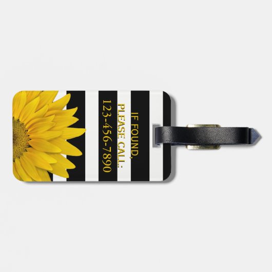 黄色いヒマワリモノグラムのな黒い及び白のストライプ ラゲッジタグ (裏面横)