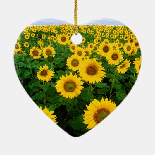 黄色いヒマワリ分野の青空 セラミックオーナメント (裏面)