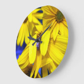 黄色いヒマワリ、青い蜂の柱時計 ラージ壁時計 (傾斜)