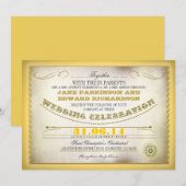 黄色いビンテージウエディング招待状-チケット 招待状 (正面/裏面)