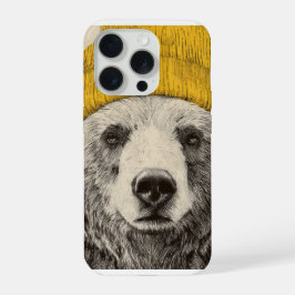 黄色いビーニーを被ったクマのルスティックウッドランドアニマル iPhone 15 PROケース