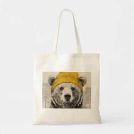 黄色いビーニーを被ったクマの森の動物 トートバッグ