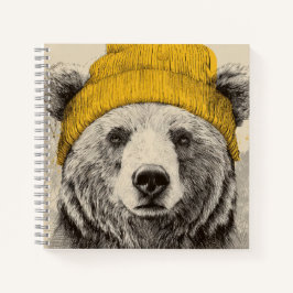 黄色いビーニーを被ったクマの森の動物 ノートブック