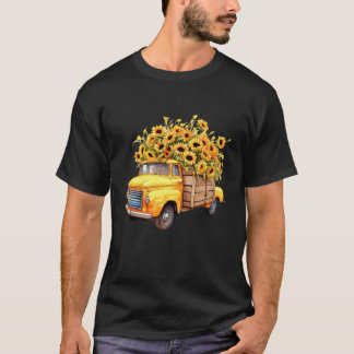 黄色いピックアップトラック ひまわり 秋 ハロウィン タ Tシャツ