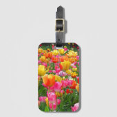 黄色いピンクのオレンジ赤のチューリップ ラゲッジタグ (正面縦)