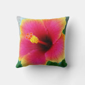 黄色いピンクのハイビスカスの枕 クッション (裏面)