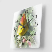 黄色いピンクのバラ スクエア壁時計 (傾斜)