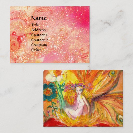 黄色いピンクの斑点で花の金ゴールドの妖精 名刺 (正面/裏面)