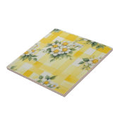 黄色いファームハウスチェック柄の白と黄色の花 タイル (側面)