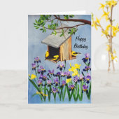 黄色いフィンチのバースデー・カード カード (黄色い花)