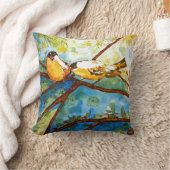 黄色いフィンチの水彩画の芸術のデザインの枕16x16 クッション (ブランケット)