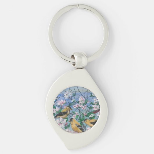 黄色いフィンチの花咲く キーホルダー (正面)