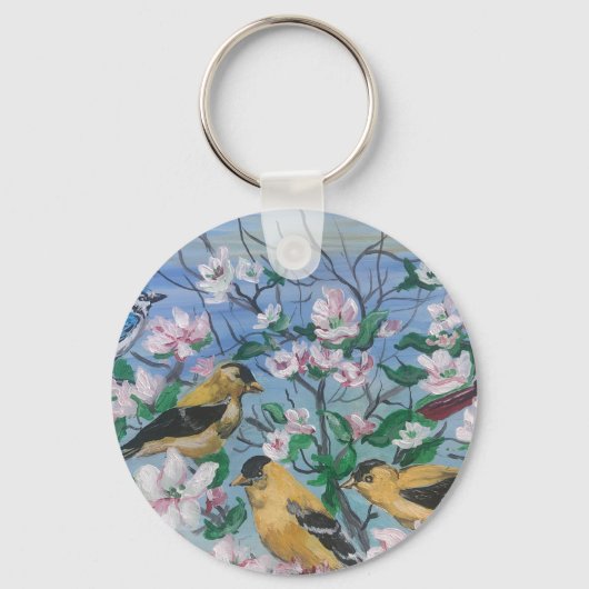 黄色いフィンチの花咲く キーホルダー (正面)