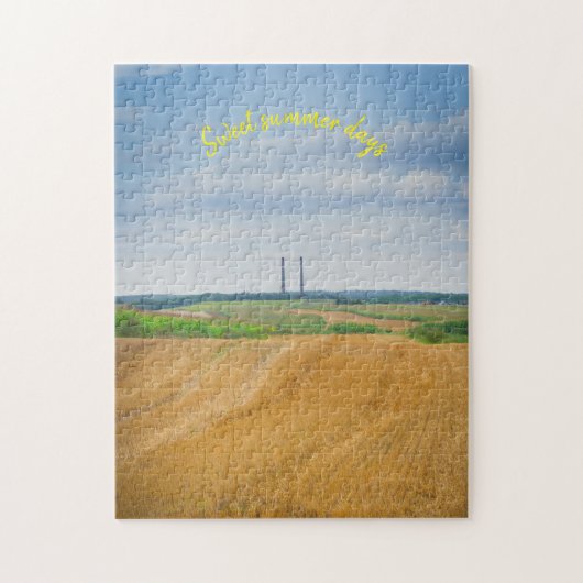 黄色いフィールドを持つ工場の煙突 ジグソーパズル (縦)