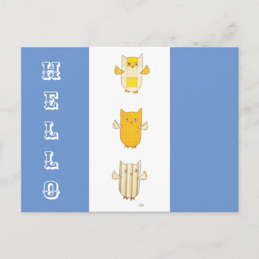 黄色いフクロウ飛んでいるハガキ ポストカード (正面)