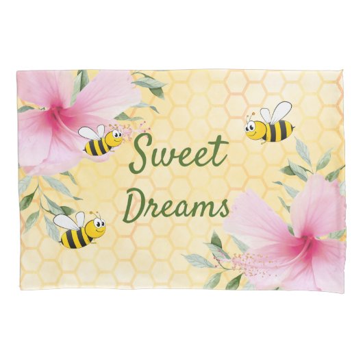 黄色いフローラミツバチの甘い夢ハニカム 枕カバー (正面)