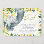黄色いフローラ眠れる象のトランクベビーシャワー  招待状 (正面/裏面)