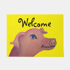 黄色いブタのドアマット ドアマット