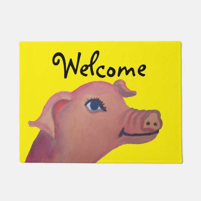 黄色いブタのドアマット ドアマット (正面)