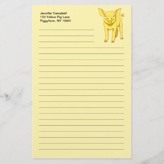 黄色いブタ日の7月17日のかわいいコブタ 便箋 (正面)