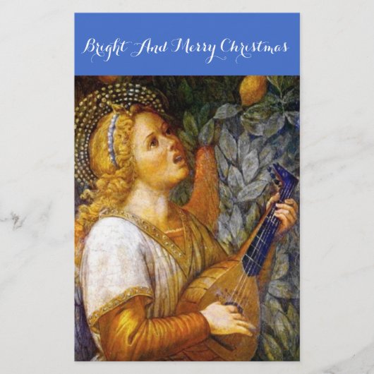 黄色いブルーのクリスマスエンジェルを作る金ゴールド 便箋 (正面)