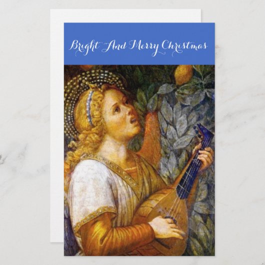 黄色いブルーのクリスマスエンジェルを作る金ゴールド 便箋 (正面/裏面)