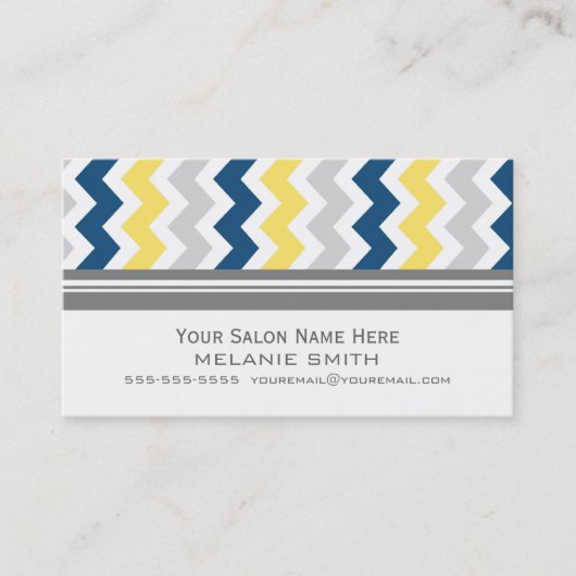 黄色いブルーグレーのシェブロンのサロンのアポイントメントカード 予約カード (正面)