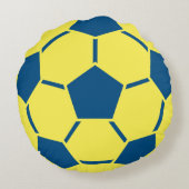 黄色いブルーサッカーボールスポーツチーム円枕 ラウンドクッション (裏面)
