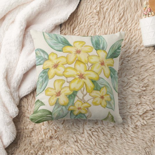 黄色いプルメリアの枕 クッション (ブランケット)