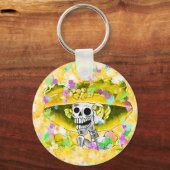 黄色いボンネットで笑う骨格女性 キーホルダー (正面)
