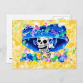 黄色いボンネットで笑う骸骨女 ポストカード (正面/裏面)