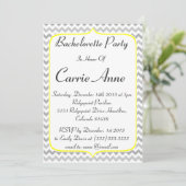 黄色いボーダーおよびシェブロンの灰色のバチェロレッテ 招待状 (スタンド正面)