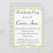 黄色いボーダーおよびシェブロンの灰色のバチェロレッテ 招待状 (正面/裏面)