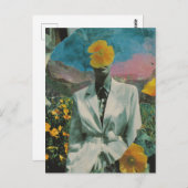 黄色いポピーの花のコラージュの超現実人 ポストカード (正面/裏面)