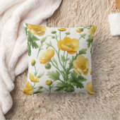 黄色いポピーの花畑の枕 クッション (ブランケット)