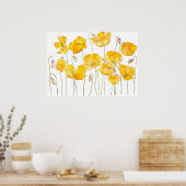 黄色いポピー色と水色 ポスター (キッチン)