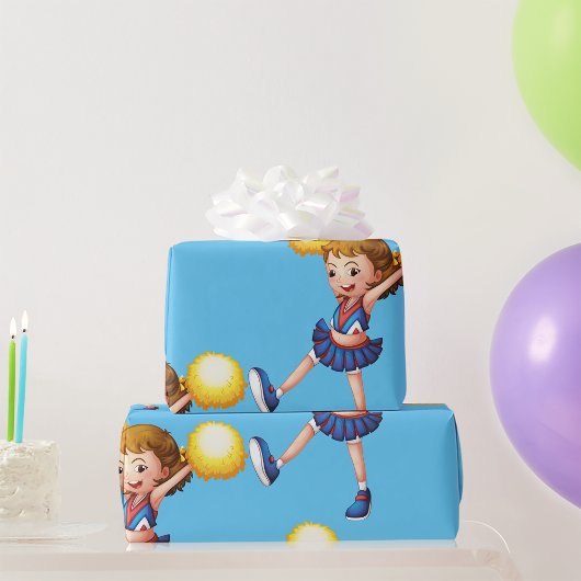 黄色いポンポン付きチアリーダー ラッピングペーパー